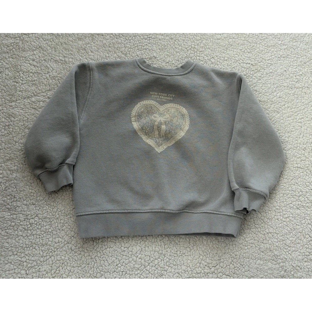 Girls Zara Sweatshirt Size 6-7 Years Crewneck Gray Cream Heart  116 CM Cottage